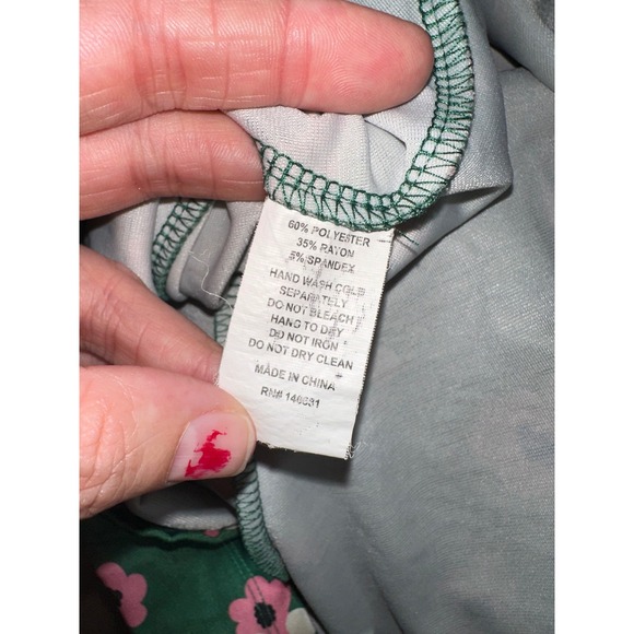 Unique Vintage GB Fit and Flare Dress XS‎ Floral Green Pink Flower Power - Picture 6 of 6